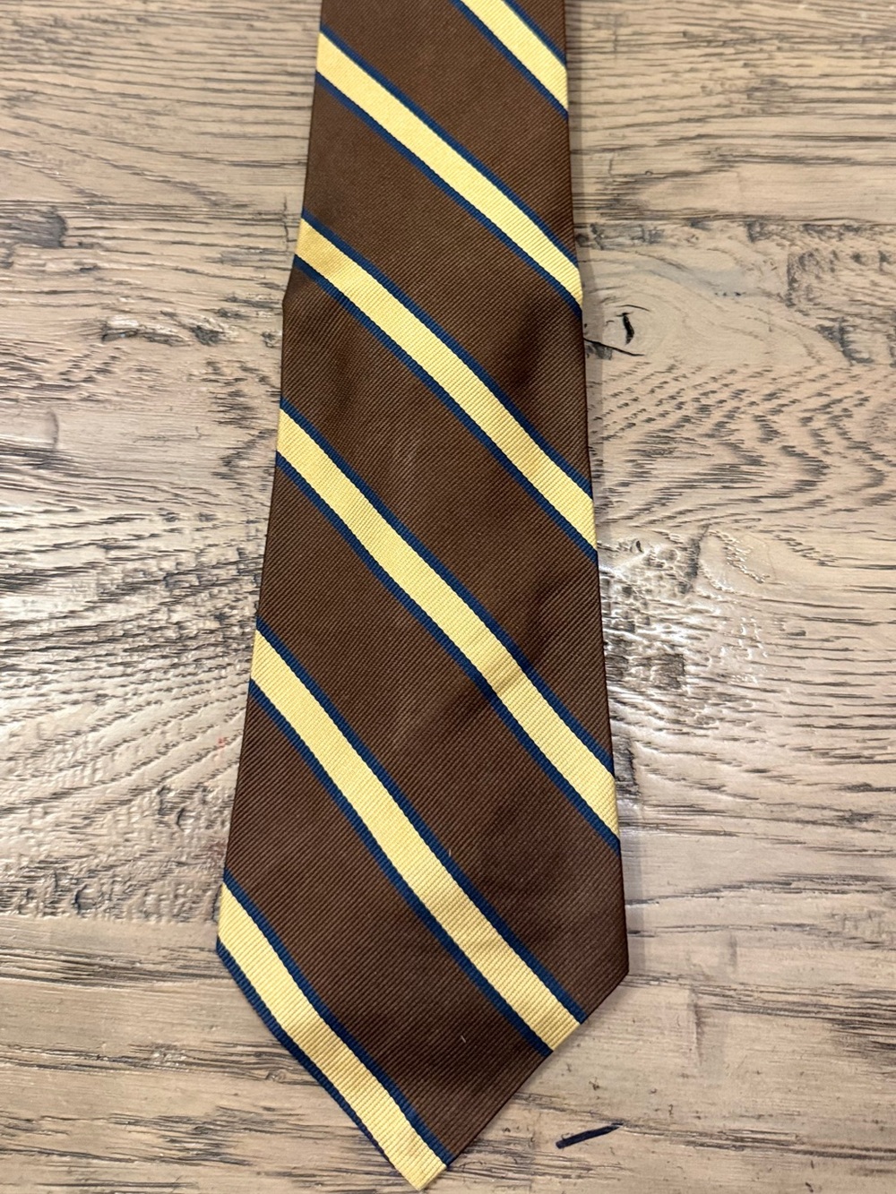 Brooks Brothers Brown Tie with Yellow and Navy Diagonal Stripes